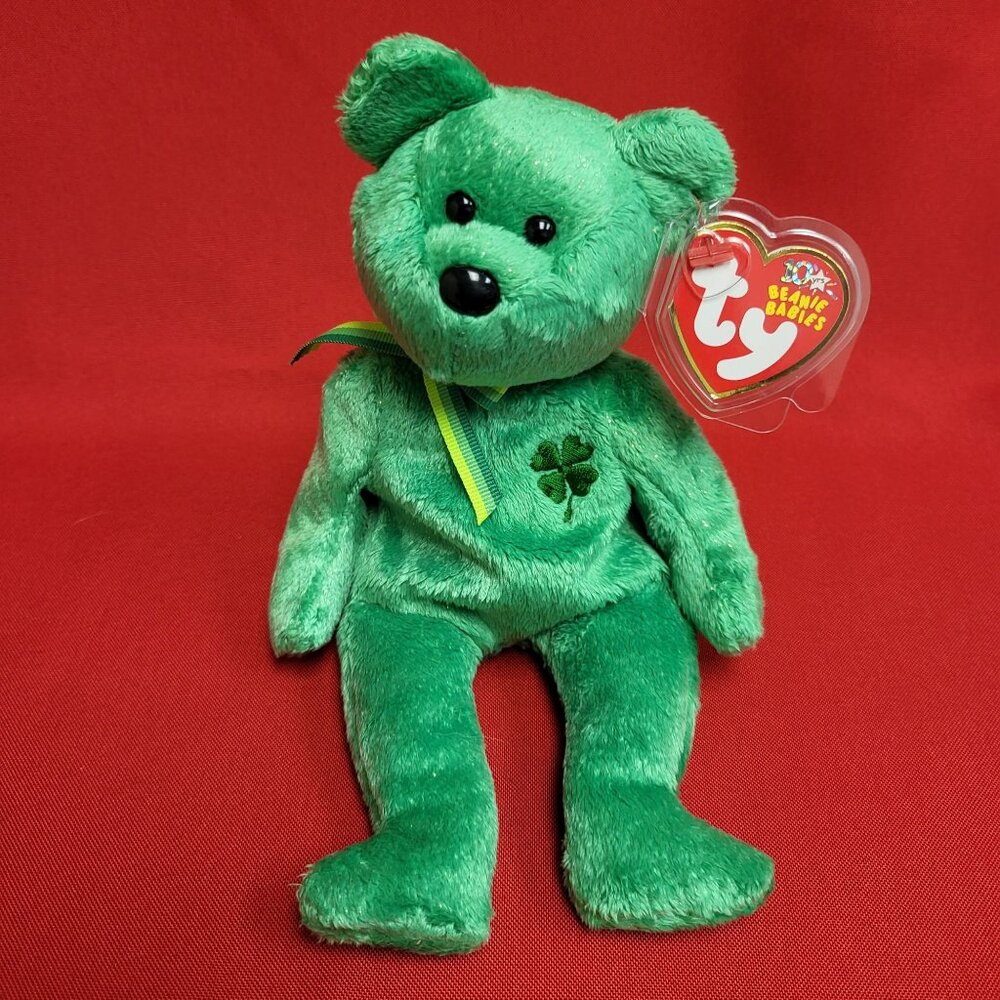 Dublin The Bear Green Embroidered Clover Ty Beanie Babies Stuffed Animal 2002
